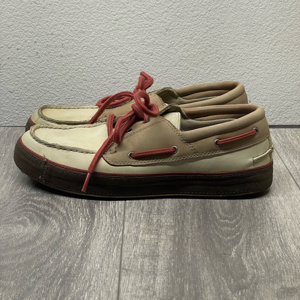 Timberland Men's 8.5  Leather Boat Shoes Cream Beige Brown